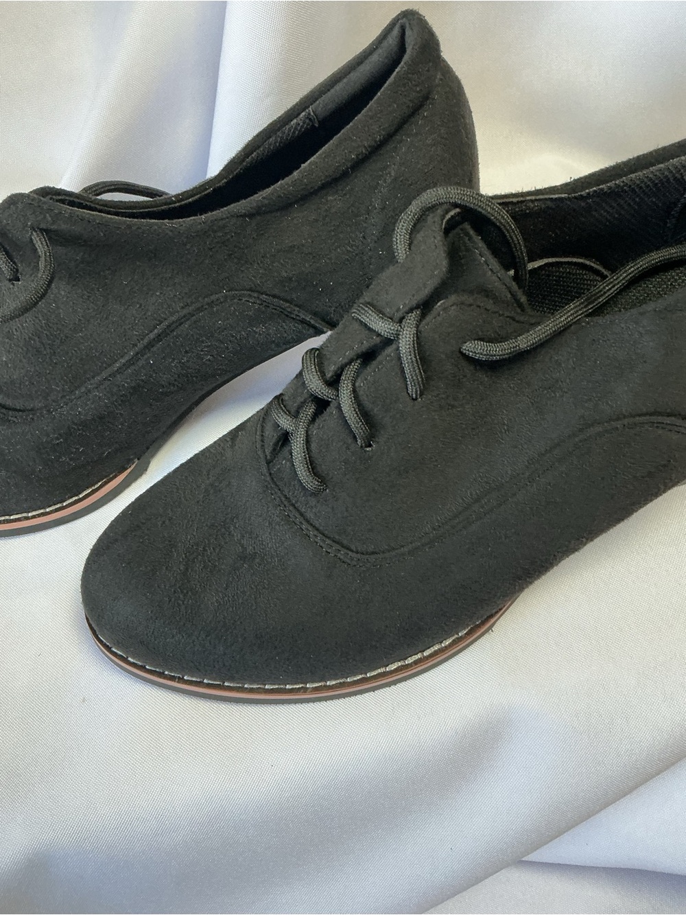 ★ Black Faux Suede Lace Up Oxford Block Heel Shoes EU 42 Women’s 10-10.5 - Picture 3 of 10